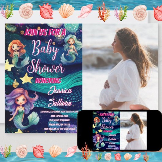 Zeemeermin onder het Zee Galaxy Photo Baby shower Kaart