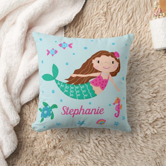 Zeemeermin onder het Zee gepersonaliseerd blauw Kussen (Deken)