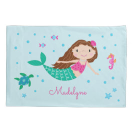 Zeemeermin onder het Zee gepersonaliseerd blauw Kussensloop