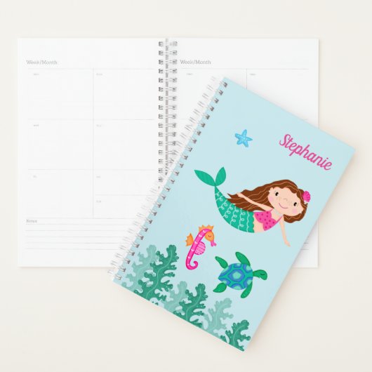 Zeemeermin onder het Zee gepersonaliseerd blauw Planner (Display)
