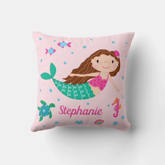 Zeemeermin onder het Zee gepersonaliseerd roze Kussen (Achterkant)