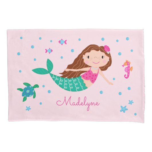 Zeemeermin onder het Zee gepersonaliseerd roze Kussensloop (Voorkant)