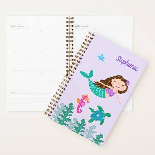 Zeemeermin onder het Zee gepersonaliseerde Paarse Planner (Display)