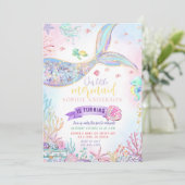 Zeemeermin onder het Zee Gouden Glitter Verjaardag Kaart (Staand voorkant)