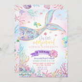 Zeemeermin onder het Zee Gouden Glitter Verjaardag Kaart (Voorkant / Achterkant)