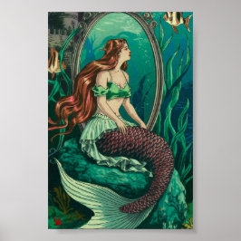  zeemeermin onder het Zee in spiegelbeeld Poster