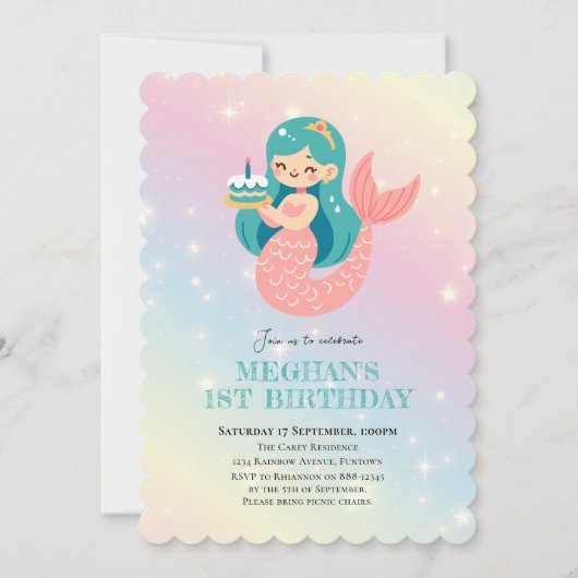 Zeemeermin onder het zee kinderverjaardagsfeestje kaart (Voorkant)