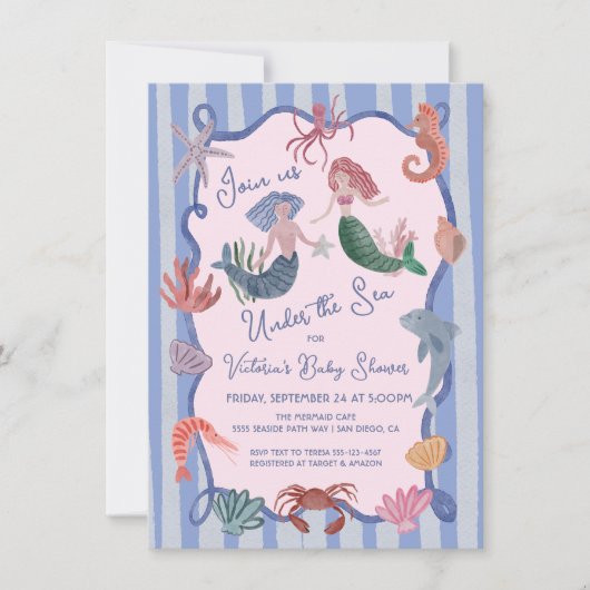 Zeemeermin onder het zee kust hand getekend kaart (Voorkant)