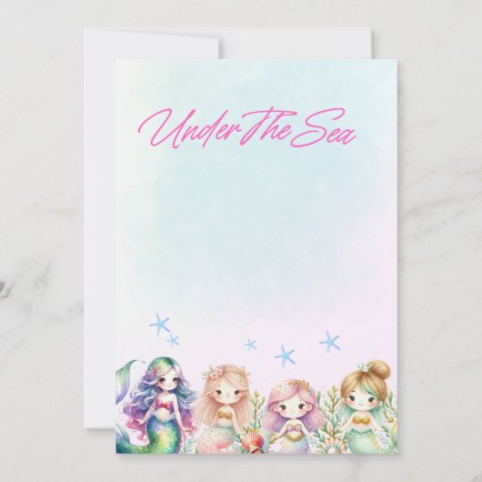 Zeemeermin onder het Zee Magische Verjaardagsfeest Kaart (Achterkant)