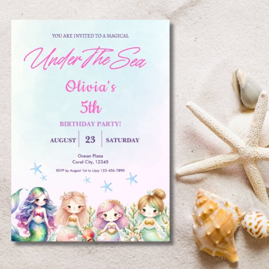 Zeemeermin onder het Zee Magische Verjaardagsfeest Kaart