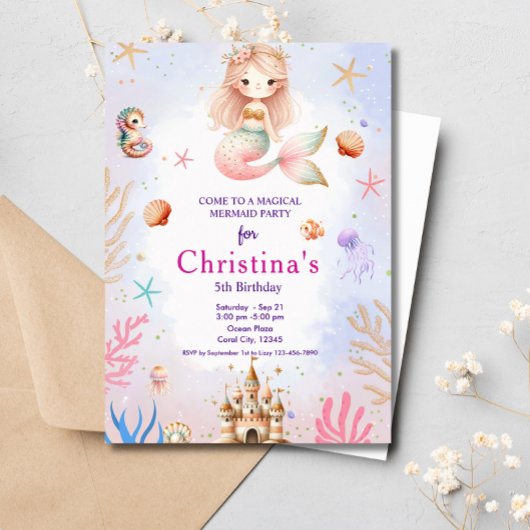 Zeemeermin onder het Zee Magische Verjaardagsfeest Kaart