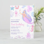 Zeemeermin onder het Zee Meisje 1e verjaardag Kaart (Staand voorkant)