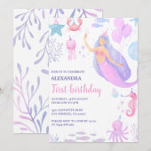 Zeemeermin onder het Zee Meisje 1e verjaardag Kaart (Voorkant / Achterkant)