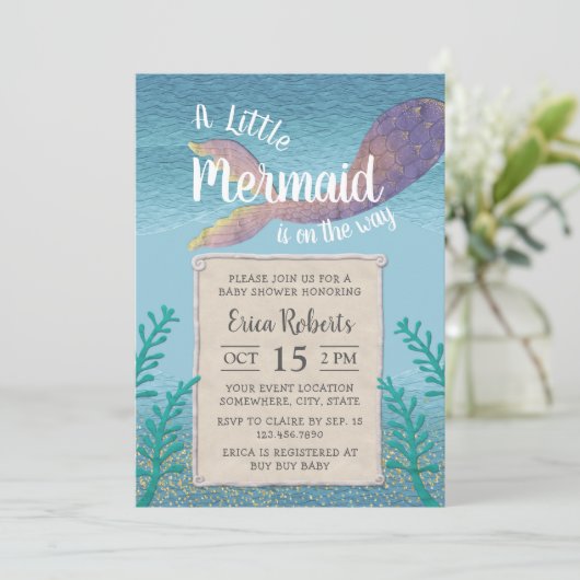 Zeemeermin onder het Zee Meisje Baby shower Kaart (Staand voorkant)