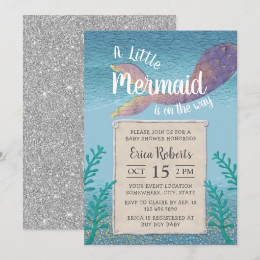 Zeemeermin onder het Zee Meisje Baby shower Kaart (Voorkant / Achterkant)