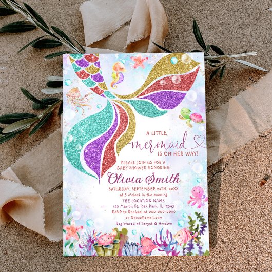 Zeemeermin onder het Zee Meisje Baby shower Uitnod Kaart