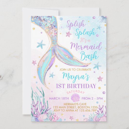 Zeemeermin Onder het Zee Meisje Verjaardag Kaart (Voorkant)