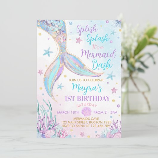 Zeemeermin Onder het Zee Meisje Verjaardag Kaart (Staand voorkant)