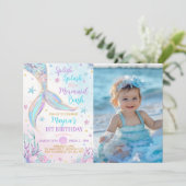 Zeemeermin Onder Het Zee Meisje Verjaardagsfoto Kaart (Staand voorkant)