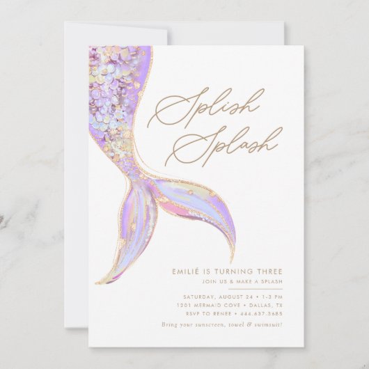 Zeemeermin Onder het Zee Meisjes Paarse Verjaardag Kaart (Voorkant)