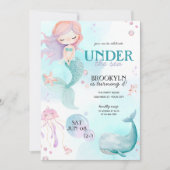 Zeemeermin onder het Zee meisjes verjaardagsfeest Kaart (Voorkant)