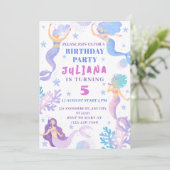 Zeemeermin onder het Zee meisjes verjaardagsfeest Kaart (Staand voorkant)