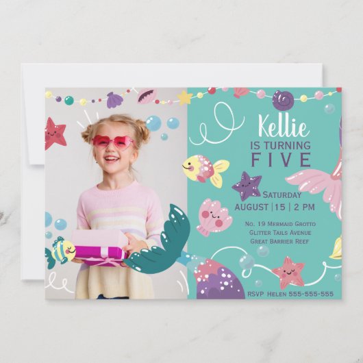 Zeemeermin onder het Zee Meisjes Verjaardagsfoto P Kaart (Voorkant)