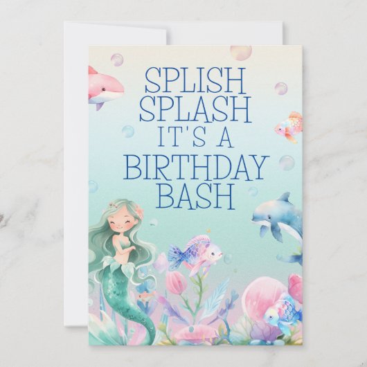 Zeemeermin onder het Zee Meisjes Verjaardagsuitnod Kaart (Voorkant)