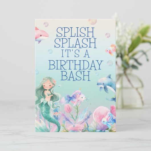 Zeemeermin onder het Zee Meisjes Verjaardagsuitnod Kaart (Staand voorkant)
