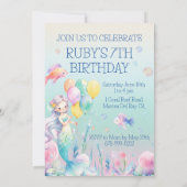 Zeemeermin onder het Zee Meisjes Verjaardagsuitnod Kaart (Achterkant)