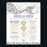 Zeemeermin onder het Zee Ocean 1st Birthday Milest Poster<br><div class="desc">Dit schattige verjaardagsmijlpaal poster bevat een schattige zeemijlstaart en grillige onderwaterelementen</div>