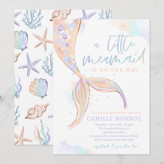 Zeemeermin onder het Zee Ocean Girl Baby shower Kaart (Voorkant / Achterkant)