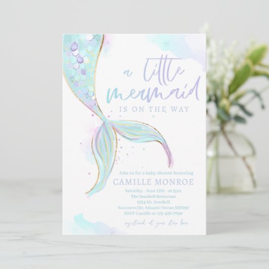 Zeemeermin onder het Zee Ocean Girl Baby shower Kaart (Staand voorkant)