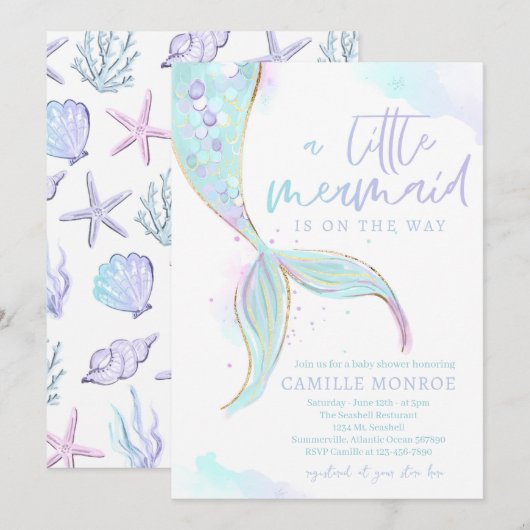 Zeemeermin onder het Zee Ocean Girl Baby shower Kaart (Voorkant / Achterkant)