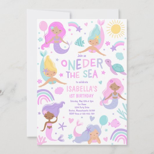 Zeemeermin onder het Zee Oneder Het Zee 1e Verjaar Kaart (Voorkant)