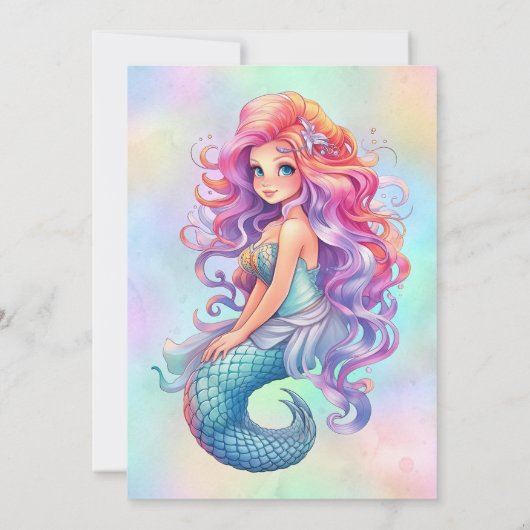 Zeemeermin onder het Zee Pastel Verjaardagsfeest Kaart (Achterkant)