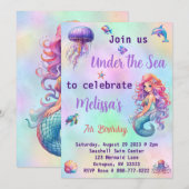 Zeemeermin onder het Zee Pastel Verjaardagsfeest Kaart (Voorkant / Achterkant)