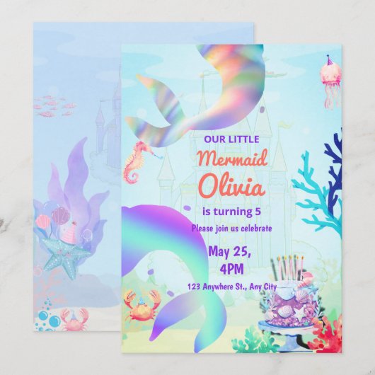 Zeemeermin onder het zee Rainbow Birthday Kaart (Voorkant / Achterkant)