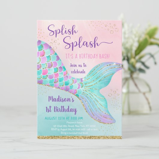 Zeemeermin onder het Zee roze gouddag Kaart (Staand voorkant)