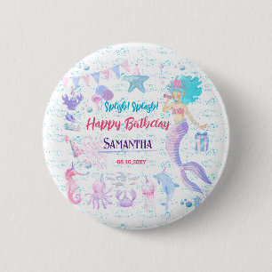 Zeemeermin onder het Zee Roze Paarse 1e Verjaardag Ronde Button 5,7 Cm