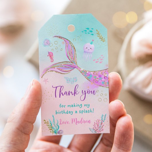 Zeemeermin onder het Zee Roze Paarse verjaardag Cadeaulabel