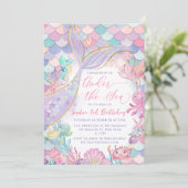 Zeemeermin onder het Zee Roze Paarse verjaardag Kaart (Staand voorkant)