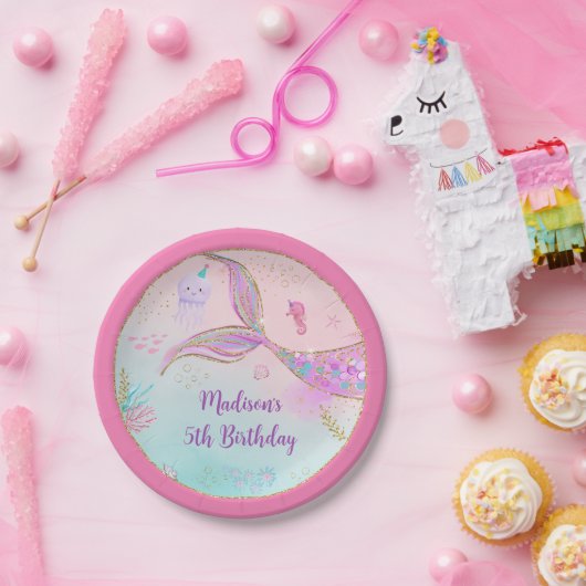 Zeemeermin onder het Zee Roze Paarse verjaardag Papieren Bordje (Feest)