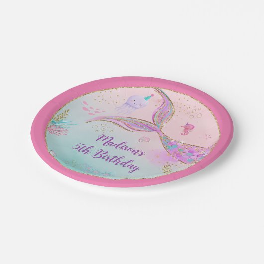 Zeemeermin onder het Zee Roze Paarse verjaardag Papieren Bordje (Gekanteld)