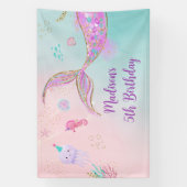 Zeemeermin onder het Zee Roze Paarse verjaardag Spandoek (Verticaal)