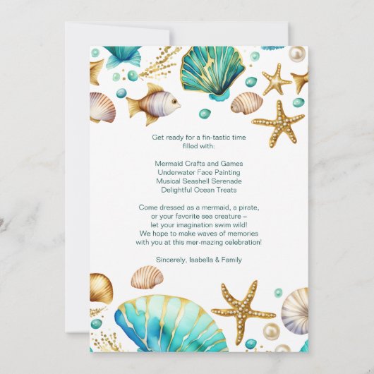 Zeemeermin onder het zee schattig meisje verjaarda kaart (Achterkant)