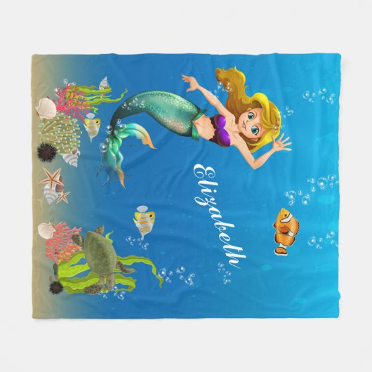 Zeemeermin onder het Zee schildpad Fleece Deken (Voorkant (Horizontaal))