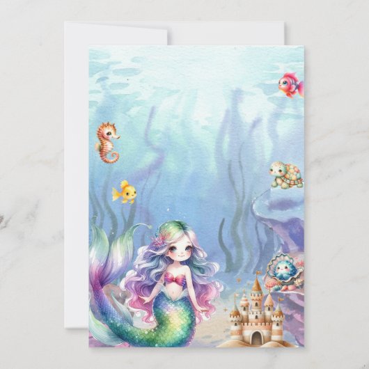Zeemeermin onder het Zee Splash verjaardagsfeestje Kaart (Achterkant)