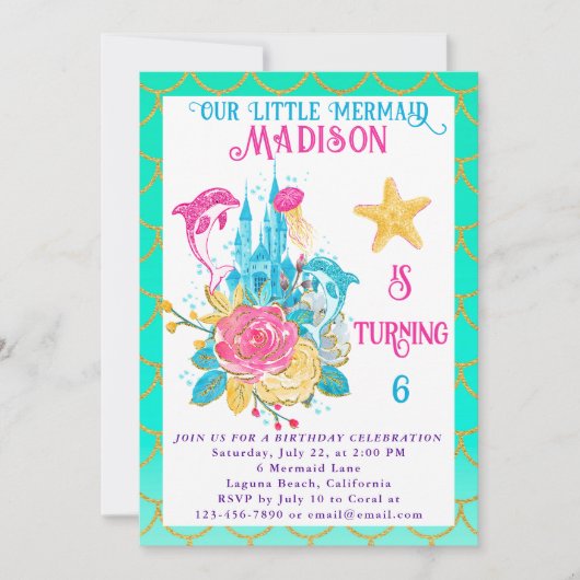 Zeemeermin onder het Zee Turquoise en Gouden Verja Kaart (Voorkant)