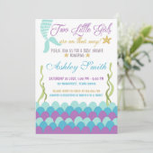 Zeemeermin onder het Zee Twins Baby shower Invitat Kaart (Staand voorkant)